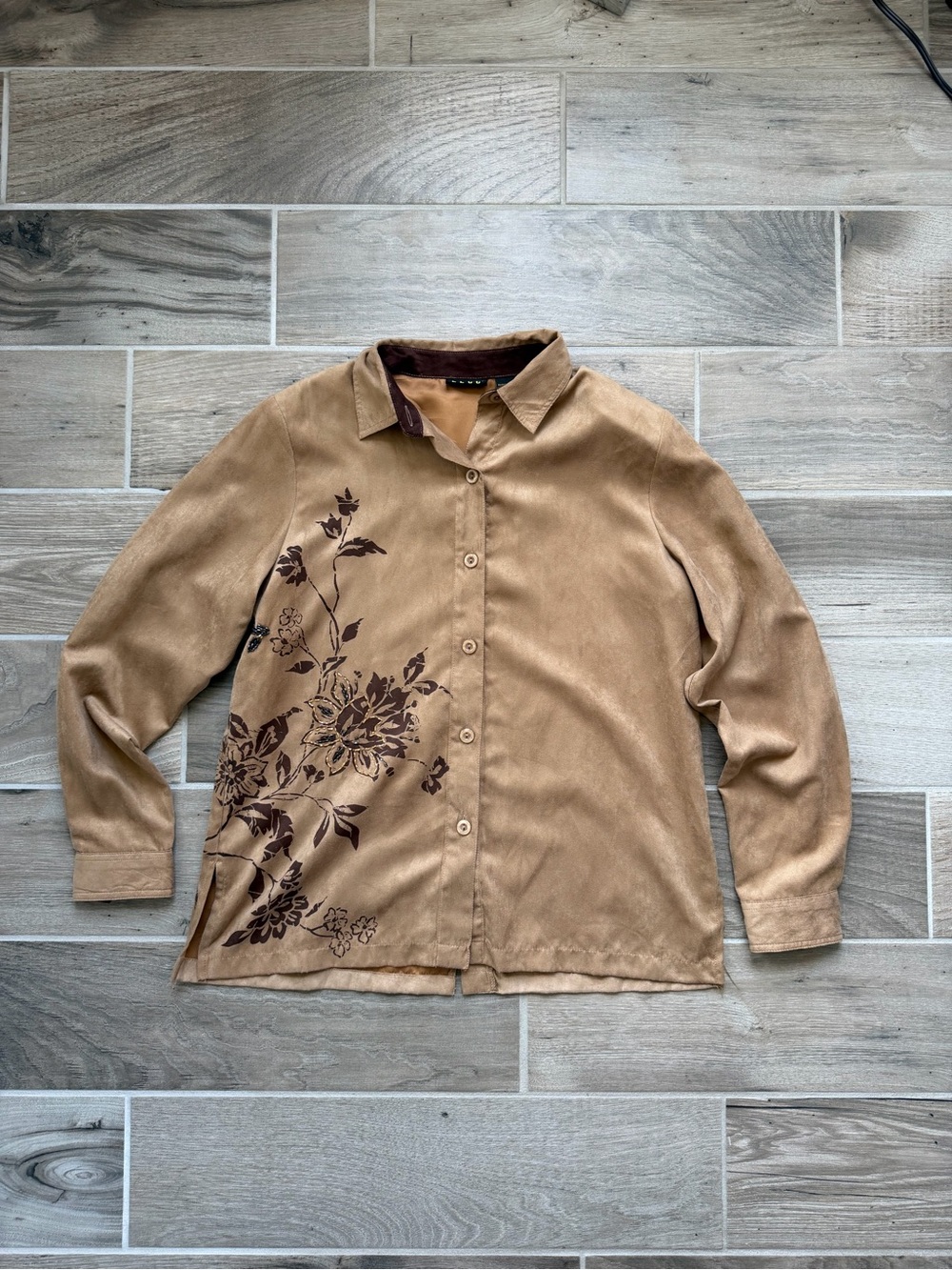 Y2K ELCC tan faux suede button down shirt jacket top S